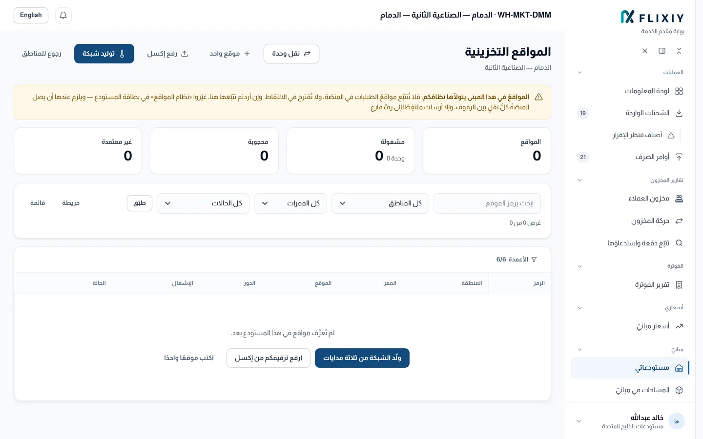 تنظيم المواقع داخل المستودع